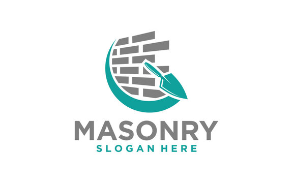Vintage Masonry brick wall construction logo template
