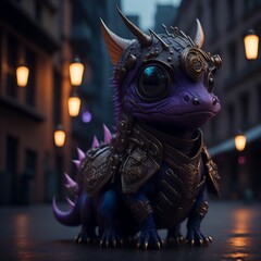 Cute dragon in the city, Created using generative AI