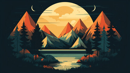 the nature-inspired scenes, such as a mountain range, forest, or ocean view, rendered in a simplified and stylized way