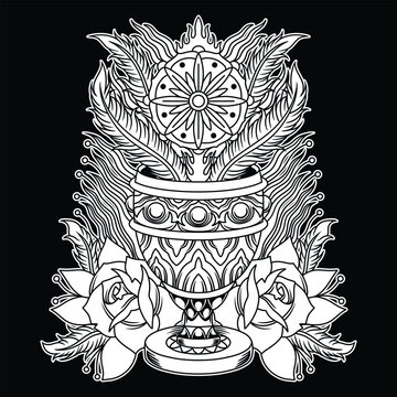 Cup Tattoo Blackand White Illustration