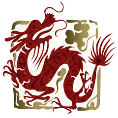 Chinese red dragon seal with floral and cloud pattern
