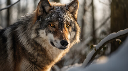 Obraz premium Portrait of a beautiful single wolve. Generative AI.