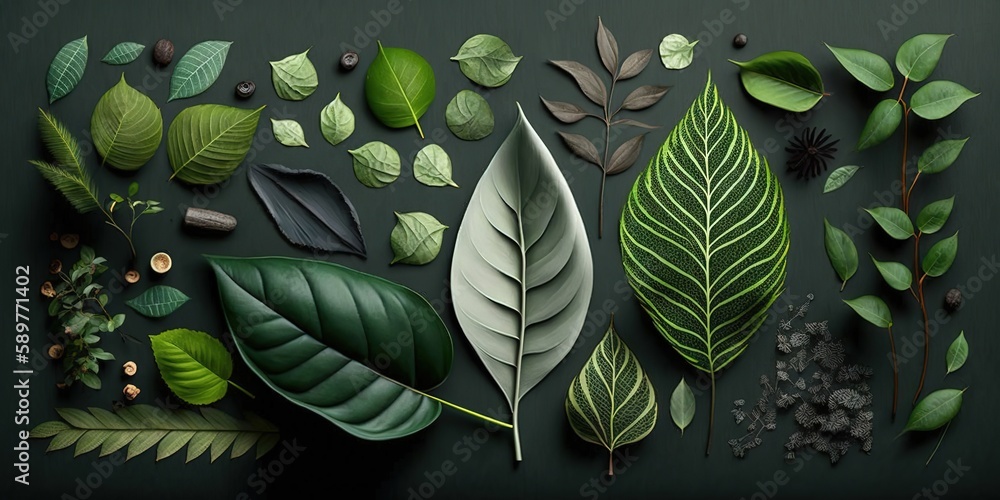 Poster brilliant leaf-based design. nature-themed flat lay and ideation generative ai