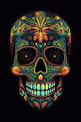 Colorful illustration of a mexican skeleton skull - drawing created using generative AI tools.
