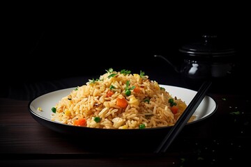 fried rice with vegetables on plate - obrazy, fototapety, plakaty