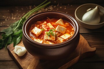 spicy soup with tofu on bowl