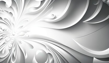 Moderne Luxus Barock Muster in Weiss, Textur gekrümmte Elemente in 3D-Look. Weiss, grauem ausgefallenen markanten Hintergrund. Generative AI Illustration