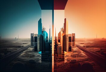 Riyadh Transparent Layers Gradient Landmarks Skyline. Generative AI