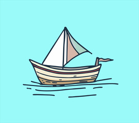 Hand drawn colorful boat illustration. small boat image design for shirt sticker poster logo