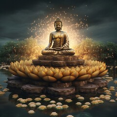 golden buddha statue in lotus position