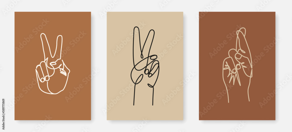 Aufkleber hands gestures continuous line drawing prints set for wall decor. gesture of hands minimalist abstra
