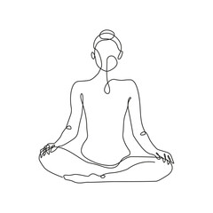 Woman Yoga Lotus Pose One Line Drawing. Female Sport Concept Minimalist Drawing. Yoga Meditation Line Art Modern Minimal Drawing Trendy Illustration Continuous Line Art. Vector EPS 10