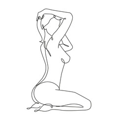 Woman Body Line Art Drawing. Female Figure Minimalist Illustration. Modern Trendy Line Art Drawing for Wall Decor, Fashion Minimal Print, Poster, Social Media. Beauty Logo. Vector EPS 10