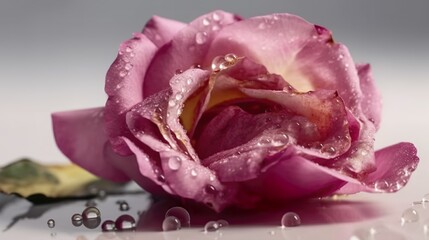 Blume, Rose, Blumenblüte in Rosa, Pink, mit Wassertropfen auf weissem, neutralem Hintergrund. Generative AI Illustration