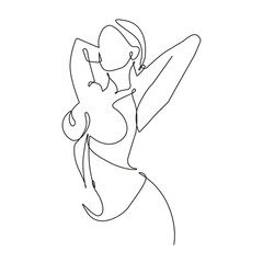 Abstract Woman Body Line Art Drawing. Female Figure Black Lines Drawing Minimalist Style. Woman Elegant Figure Continuous One Line Abstract Drawing. Vector Illustration