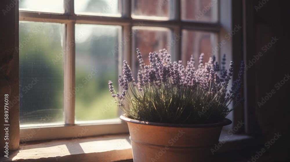 Aufkleber a potted plant sitting on a window sill next to a window sill with a window pane in the background a