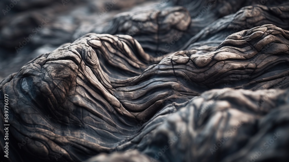 Poster a close up view of the texture of a tree trunk in the wild, with a black background and a soft focus