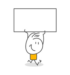 Stick figures. Blank banner. Vector illustration of man holding blank banner. It can be used for presentation, for explanation, as a mascot, for communication, to express emotions.