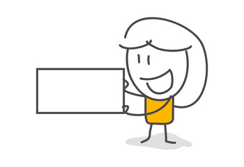 Stick figures. Blank banner. Vector illustration of man holding blank banner. It can be used for presentation, for explanation, as a mascot, for communication, to express emotions.