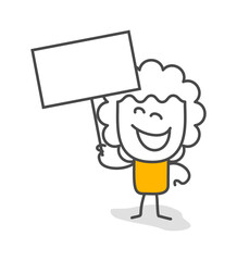 Stick figures. Blank banner. Vector illustration of man holding blank banner. It can be used for presentation, for explanation, as a mascot, for communication, to express emotions.
