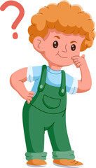 A boy thinking with question mark in callouts. Vector illustration