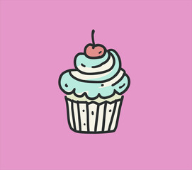 Hand drawn illustration of colorful cupcakes. Drawing of a cupcake for a shirt sticker poster logo