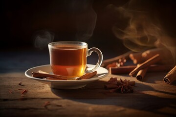 Fototapeta na wymiar cup of tea with cinnamon on the table