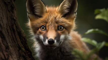 Fototapeta premium realistic red fox in the forest 