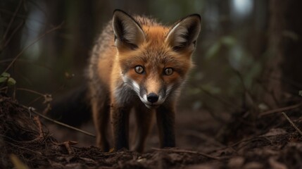 Naklejka na ściany i meble realistic red fox in the forest 