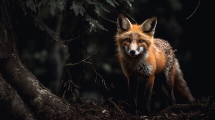 Naklejka na ściany i meble realistic red fox in the forest 