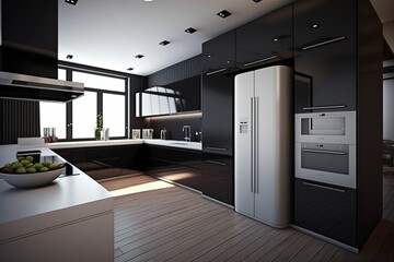 Modern kitchen interior, smart kitchen decoration, based kitchen ideas, Generative AI. 