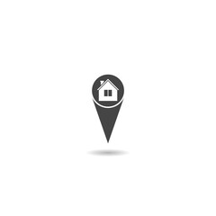 Map pointer with house icon with shadow