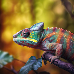 Vibrant Chameleon Relaxing on a Branch, Crafted with AI