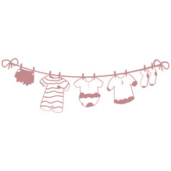 Washing line with baby clothes silhouette