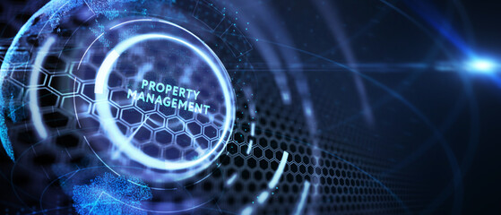 PROPERTY MANAGEMENT inscription, new business concept Business, Technology, Internet and network concept. 3d illustration