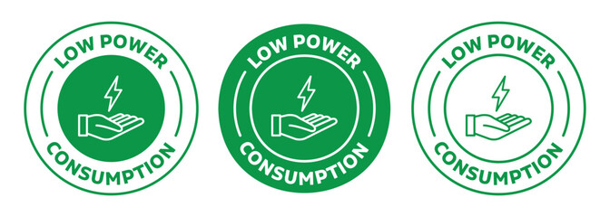Low power consumption icon set. green rounded vector sign collection. - obrazy, fototapety, plakaty
