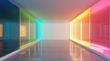 Colorful transparent glass wall contemporary showroom. Created with Generative AI technology