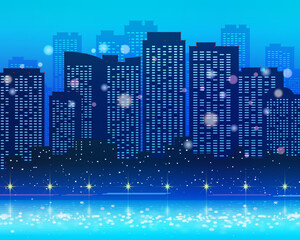 ビルが立ち並ぶ都市の夜景イメージイラスト