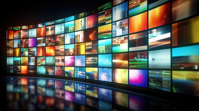 Smart Digital TV media wall. Created with Generative AI technology