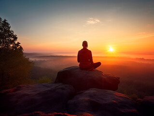 Yoga Meditation at Sunset on the Mountain
