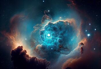 Fototapeta na wymiar Blue space nebula with stars. Elements of this image furnished by NASA. Generative AI
