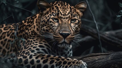 Fototapeta na wymiar portrait of a leopard in forest