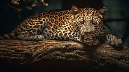 Fototapeta premium realistic leopard on the wood