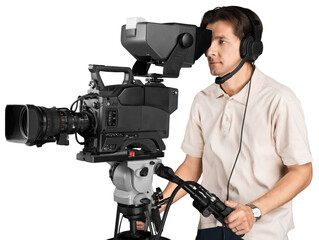Cameraman working with camera   isolated