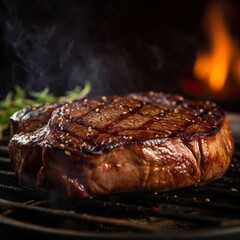 AI-generated illustration of a juicy grilled steak sizzling on a hot grill
