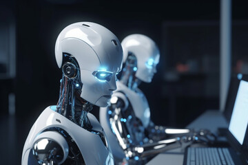 Obraz premium Ai Chatbots working and chat in computers, Generative AI