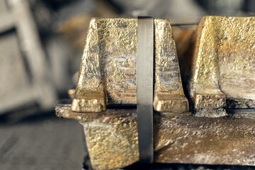 brass ingot in a pack in a foundry