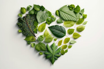 Leaves in forming a heart shape, World environment day and Earth day background. Generative AI