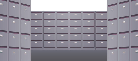 Bank safe boxes wall vault and individual deposit lockers in strongroom secured storage, valuable possessions secure banking services flat illustration.	
