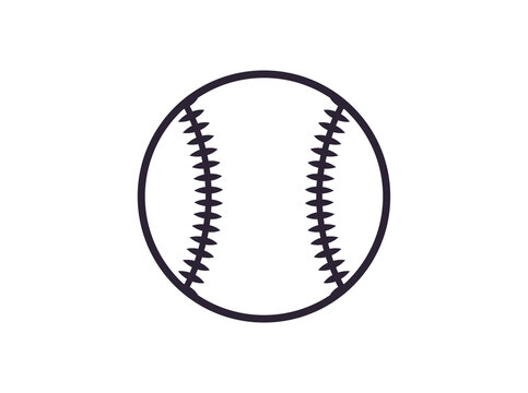 Baseball ball wrapped in white leather and stitched red strips, sport equipment, competetion and tournament flat illustration.